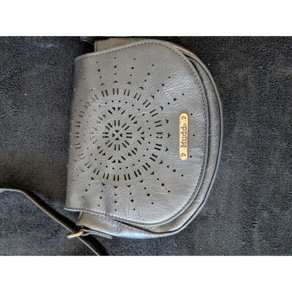 Vintage Y2K Mudd Crossbody Sunburst Perforated Purse 9" Faux Leather Boho Chic - Picture 6 of 13